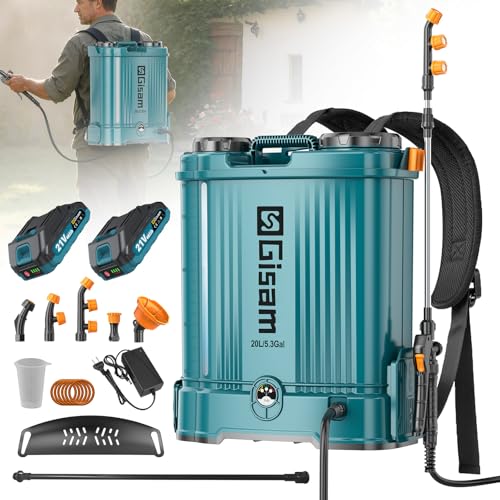 5.3 Gallon Battery Powered Backpack Sprayer,21V 2 Batteries Garden Sprayer | 120PSI Leak-Proof Electric Backpack Sprayer,2 Spray Wands, 5 Nozzles Powerful Weed Sprayer for Lawn,Garden,Yard,Pest Control