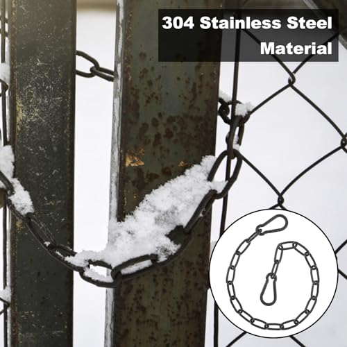 20 inch Gate Chain Lock with Both-Ended M5 Carabiners,Chain Dia 4 mm,Black | 304 Stainless steel, for outdoor fence gates,pet cages, easy to lock/unlock, extra security, for gate that wouldn’t stay shut - size: 20" x 5/32"