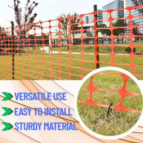 PotatoLife Orange Plastic Snow Fence, Safety Fence, 4'x100' | Temporary HDPE Fence for Construction, Garden, Animal & Pet Barrier, Easy to Install, Cut to Size, Visible, with 50 Zip Ties - color: Orange, size: 4' x 100'