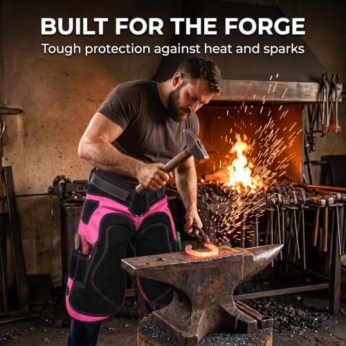 – Farrier Apron Cowhide Leather Hoof Trimming Chaps | with Premium Air Mesh Lining, Foam Knee Pads, 4 Knife Pockets & Nail Magnets | Adjustable Waist for Men & Women (Apron Only) - color: Pink - Black, size: 65cm - 25inch
