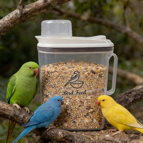 Bird Seed Storage Container, 4 Qt/3.5 L Bird Food Container with Spout, Pet Food Container Airtight,Wild Bird Seed Dispenser for Sunflower Seed-Clear Plastic
