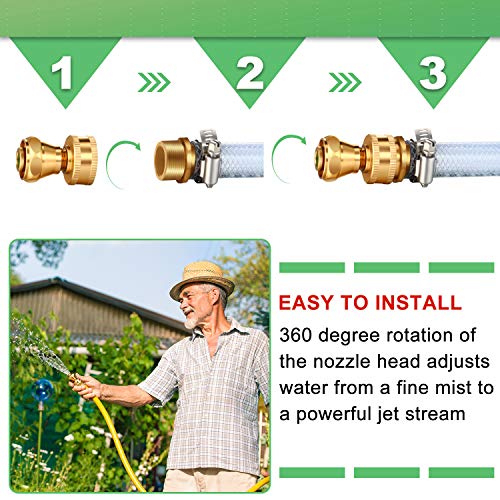 Hotop 3 Pack Big Shot Brass Hose Nozzle Adjustable Twist,3/4 Inch | Threaded Connector for Garden Hose, Heavy Duty Metal, Adjustable Spray Patterns, Leak Proof Seal, For Lawn Yard Watering - size: 3/4inch