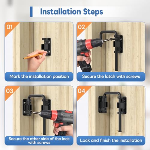 Sliding Door Loop Lock, 90/180 Degree Patio Door Latch, Black | Stainless Steel Home Security Loop Latch for Sliding Barn/Single/Double Opening Gate, Shed, Closet, Window, Fence - color: Black-1PC