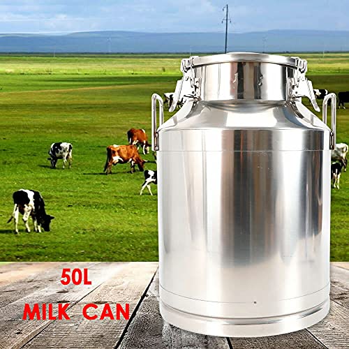 13 Gal Stainless Steel Milk Can 50L, Dairy Pot with Sealed Lid 304 Heavy Duty Bucket GDAE10 Liquid Storage Canister Oil Barrel Pail Jug Wine Tea Beer for Home Bar Kitchen Industry