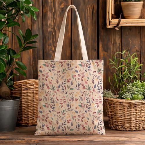 Vintage Floral Canvas Tote Bag, Aesthetic Botanical Reusable Grocery Bags for Women, Elegant Floral Lover Gift Tote - color: Color26