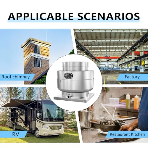 Restaurant Hood Grease Rated Exhaust Fan- Food Truck High Speed Direct Drive Centrifugal Upblast Exhaust Fan 1HP 110 Volt Single Phase Motor 3500 CFM - size: RDU10