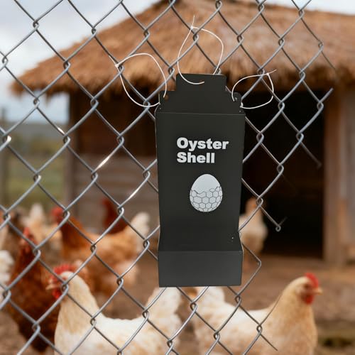 Automatic Chicken Oyster Shell and Grit Feeder, Spill-Proof Hanging Gravity Poultry Feeding Equipment, Metal Chicken Feeder 2Pack (Black & Red) (Black and White)