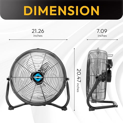 Tornado 18 Inch Powerful Industrial Floor Fan, 3-Speed High Velocity Metal Fan, 120° Adjustable Tilt, 6.0 FT Cord for Commercial and Home Use, Black - size: 18 Inch New
