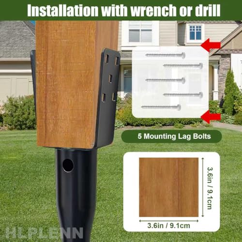 No Dig Ground Screw Anchor, U Shaped Post Stake for 4x4 Wood Posts, Includes Lag Bolts & 27" Rebar, for Fence Posts Anchor Mailbox Posts