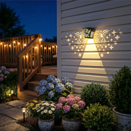 2 Pack Solar Fence Lights Outdoor Wall lihgts Decorations Metal Solar Deck Lights Waterproof LED Solar Powered Step Lights Warm White Light Decorative Lighting for Garden, Front Door, Backyard (metal) - style: metal