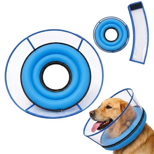 2-in-1 Soft Inflatable Dog Cone Collar Alternative,Dog Collar After Surgery | Dog Cone Collar With Enhanced Anti-Licking Guard Shield,Adjustable Recovery Cones for Large Medium Dogs and Cats,Blue,XL - color: Blue, size: XL(Neck Girth:17.5"-21")