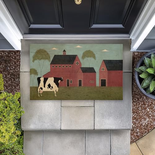 Stupell Industries Nellies Barn Cow, 30 x 18 | Outdoor Door Mat, Durable Non-Slip Woven Natural Texture, Recycled Rubber Backing | by Warren Kimble