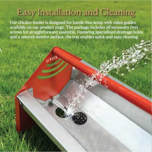 47" Chicken Trough Feeder - Galvanized Steel Feed Trough with Drainage Holes & Red Crossbar for Chicken, Duck, Turkey | Heavy Duty, Rust-Proof & Easy-Clean Design - color: Orange