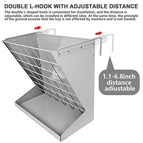 Wall Mount Hay Rack, Metal 2 in 1 Hay and Grain Feeder | Goat Hay Feeder,Livestock Feeder with Adjustable Distance, Hay Feeder for Goats, Sheep, Horse - color: Silver