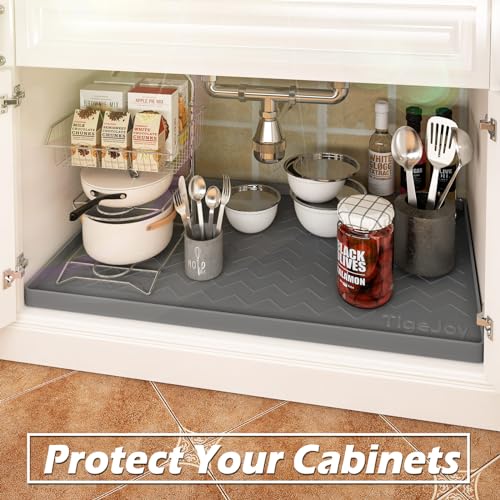 TigeJoy Under Sink Mats for Kitchen Waterproof 28" x 22", Cabinet Liner | Leak-Proof Silicone Mat Sink Protector, Kitchen Essentials Organizer and Storage,Boot or Shoe Tray, Pet Feeding Mat - color: Black, size: 22"W x 28"L