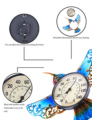 Outdoor Thermometer, Hummingbird Thermometer for Patio, Yard, Garden | Large Number Wall Mounted No Battery Needed Waterproof