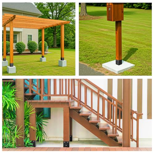 4 Pack 6x6 Metal Post Base Holder Bracket for Concrete Deck (Black) | Post Anchor Brackets Ground Spike, Use for Concrete Deck, For Wood Fence, Railing, Pergola, Porch - size: 6IN, style: 4Pcs