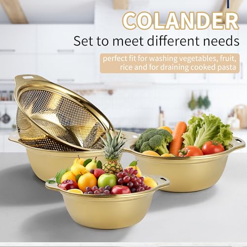 Gulex Colander Stainless Steel 4-quart with Bowls, Strainer Kitchen, Gold - color: Gold, size: 4QT