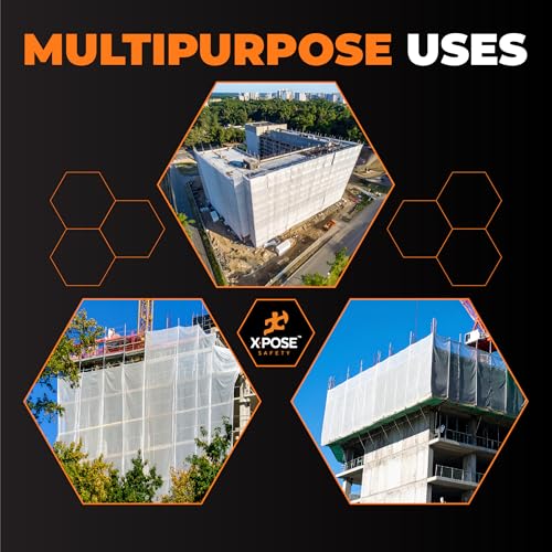 Xpose Safety Debris Netting for Construction | 8.5’ x 150’, 1/6" Mesh Scaffold Safety Net, Temporary Material Roll, Visibility Fence, Heavy-Duty Fire Retardant, White - color: White, size: 8.5' X 150' – 1/16" Mesh