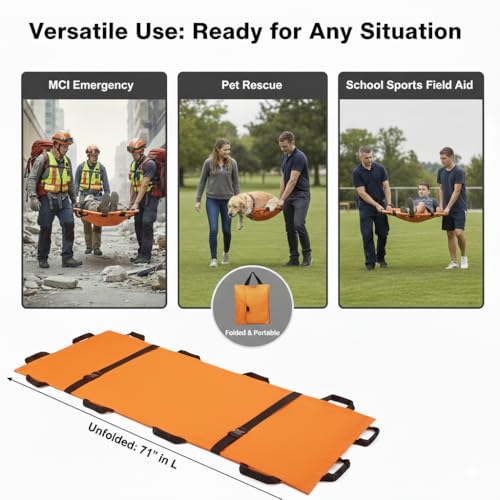Portable Transport Stretcher with 12 Rubber Handles & Carrying Bag – Dog Stretcher & Gurney, Patient Animal Mover for Emergency Casualty Evacuation, 400lbs Capacity（2Pack Orange） - color: Orange2Pack, size: Two-Pack