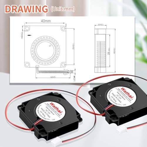 Wathai 4010 40mm Blower Fan 12v Centrifugal Fan for DIY 3D Printer Cool | 2pcs 12V Small DC Blower Fan 2pin for DIY Cooling - size: 40x10mm (12V Sleeve)