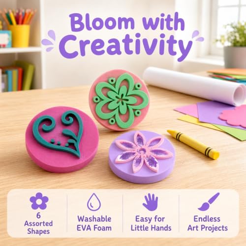 SEWACC 6pcs Eva Painting Sponges Colorful Flower Shapes Foam Sponge Stampers for Kids Teens Adults DIY Painting Drawing Crafts Supplies