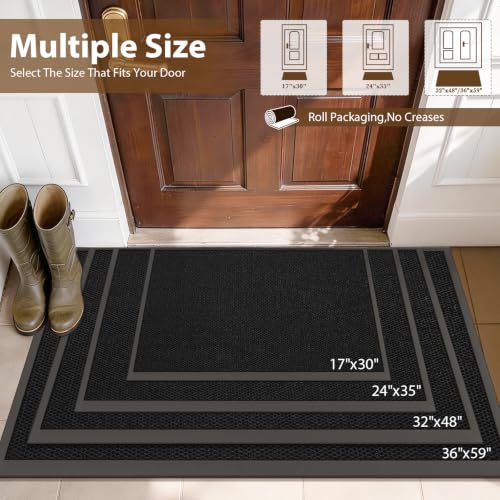 Front Door Mat Outside Entrance Entry Welcome Mat 36"x60" Black Large 3x5ft | Heavy-Duty Dirt Trapper Non Slip Rubber Entrance Doormats for Entryway Porch Garage 3D Mesh Stain Resist All Season & Weather - color: Black, size: 36"x60"