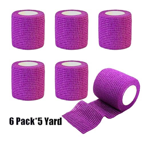 2 Inches Self Adhesive Bandage Wrap Bulk, 6 Pack, Purple | Breathable Self Adhesive Vet Tape for Pets, Stretchy Sports Cohesive Bandage Wrap for Athletic, Wrist and Ankle - color: Purple