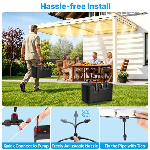 Bluepro 50FT Portable Misting System,Outdoor Water Cooling Mister with Pump