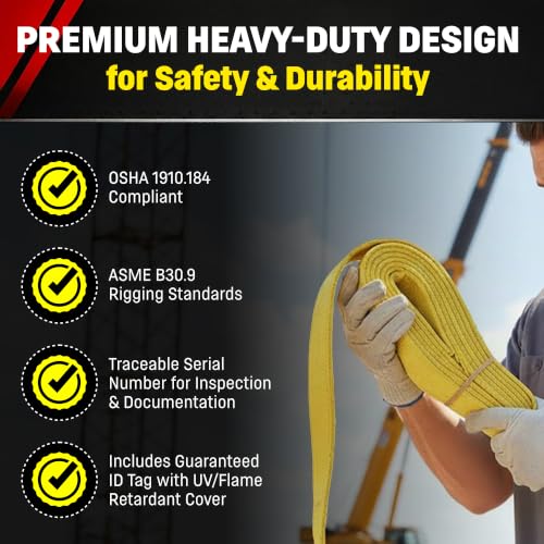 DD Sling (USA Made). 2" wide X (4' to 20' lengths) in Listing! 2 Ply Twisted Eye, Nylon Lifting Slings, Eye & Eye, Heavy Duty (900 webbing), 6,400 lbs Vertical, 5,100 Choker, 12,800 Basket Load Capacity (2inX12ft) - size: 2 in x 12 ft