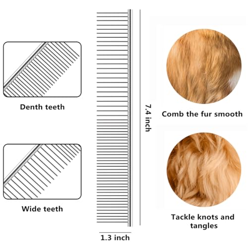 QUMY Dog Comb Kit-Dematting Rake Comb for Dogs Metal Cat Dog Grooming Brush | Stainless Steel Dematting Tool for Dogs, Golden Doodle Poodle Detangler Brush for Matted or Knotted Pet Hair Removal, 2 Pack