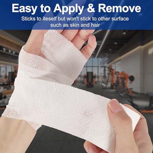 24 Pack White Self Adhesive Bandage, 2” x 5 Yards Medical Wrap, Cohesive Bandage Wrap, White Tape Baseball, Self Stick Bandage Tpae, First Aid Gauze for Ankle, Leg, Arm - color: White, size: 2 Inch