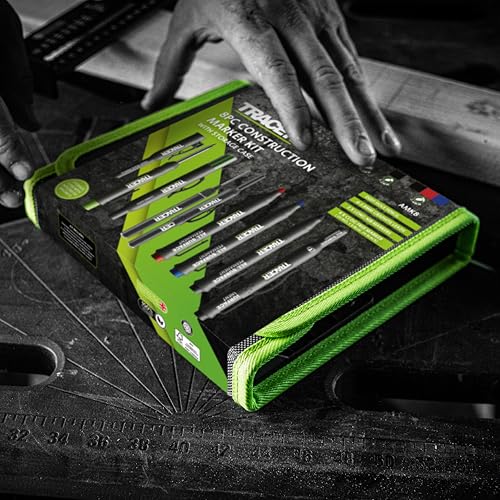 Tracer 8 Piece Construction Marker Kit - Carpenter Pencil Set | Deep hole marking pen, clog-free construction markers, 2.8mm leads, magnetic storage case - style: 8pc Set