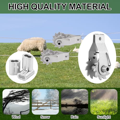 110 Pcs Electric Fence Wire Strainer Kit 10 Heavy Duty Inline Wire Ratchet Tensioner and 100 1/8" Aluminum Crimping Loop Sleeves for Electric Fence Farm Outdoor Garden Yards