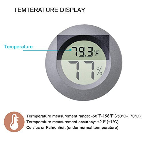 2-Pack Mini Hygrometer Thermometer Meter Digital LCD Indoor Room Monitor | Fahrenheit / Celsius Display Round Humidity Temperature Gauge for 3D Printers Guitar Case Greenhouse Reptile Incubator