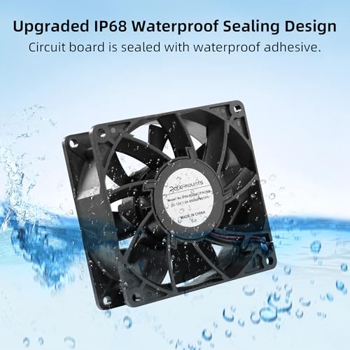 92mm IP68 Waterproof Dual Ball Fan with Stepless Speed Controller 4500RPM | High-Speed 3.62inch Sealed Industrial Ventilation Fan with Rust-Proof Grill for Computers Servers Chicken Coops Greenhouses - size: 92x38mm