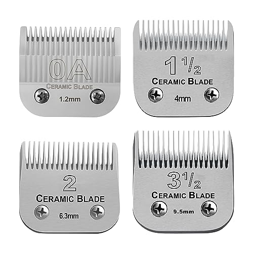 Replacement Blades set compatible with Oster Classic 76/Andis dog Clippers | Includes 4 detachable blades， Cut Length 3/64" to 3/8" - color: 1.2MM-9.5MM(4 PACK)