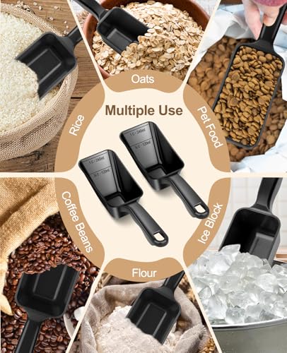 2-Pack Dog Food Scoop 1 Cup, Plastic Pet Food Measuring Scoop With Measuring Lines (1/2 & 1 Cup Markings) for Dogs, Cats, Fish, Bird（Black) - color: Black