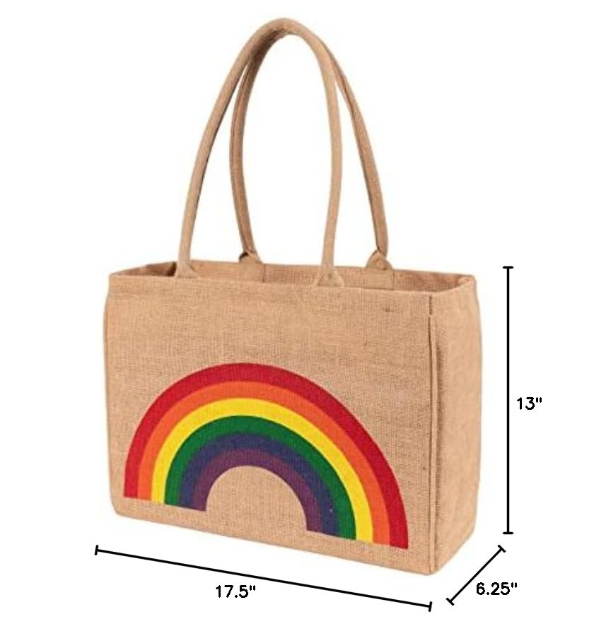 KAF Home Jute Market Tote Bag with Handles, Triple Stripe - color: Triple Stripe