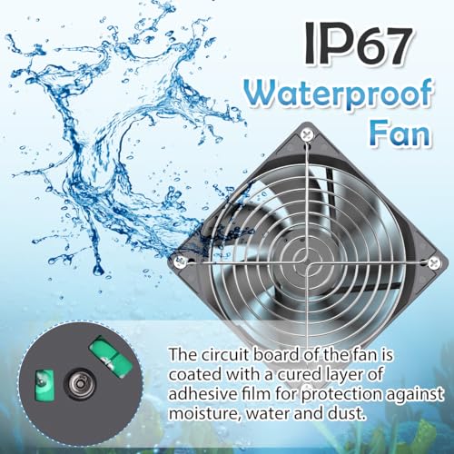 GDSTIME 120mm IP67 Waterproof Fan w/Speed Controller 110V 120V AC Powered | 12V Computer Fan with AC Plug, for Terrarium, Biltong Box, Chicken Coop, Greenhouse Cabinet, DIY Cooling Ventilation Projects - size: Waterproof-1225 w/ Speed Controller