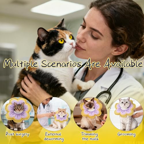 Cat Cone Collar Soft, Cat E Collar Recovery After Surgery to Stop Licking, Adjustable Waterproof Cute Neck Elizabethan Pet Kitten Puppy Donut Pillow for Cats Puppy Wound Healing, GreenM - color: Green, size: Medium