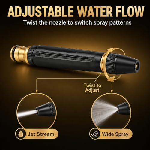Heavy Duty High Pressure Hose Nozzle, Adjustable High Pressure Metal Water Hose Nozzle with Hose Fittings and Clamp, Jet Sweeper Garden Hose Sprayer for Car Wash, Lawn and Patio Cleaning