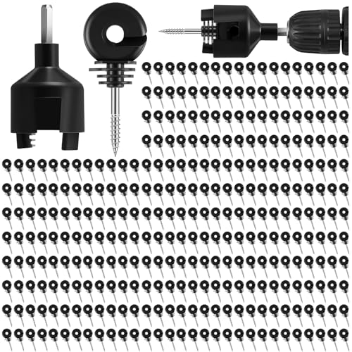 Sweetude 400 Pcs Black Electric Fence Insulator with 1 Pcs Insulator Socket Tool Screw in Insulator Fence Ring Post Wood Post Insulator Electric Fence Insulator for Animal Fence