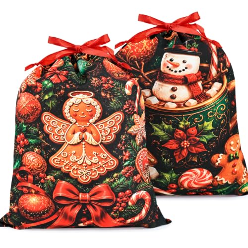 KzgtY Christmas Gingerbread Man 2PCS Gift Bags with Drawstring, 16 x 12 Inch Reusable Present Sacks for Christmas,Brithday, Holidays,Parties & Gift Packaging - color: Christmas Gingerbread Man