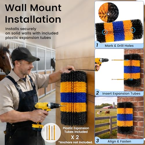 2PCS Livestock Scratching Brush for Goat, Heavy-Duty Post Grooming and Massage Scratch Brushes for Cow Donkey Goats Horse Sheep, with 8 Screws for Back Itch Relief & Keep Cleaning, 17" x 7.9" - size: 2 Pack
