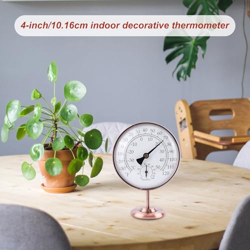 4inch/10.16cm Indoor Thermometer and Humidity Gauge, Indoor Thermometer Hygrometer Gauge with Humidity Reading Monitor Brass Dial with Stand Battery-Free for Home Room Desk Office Bedroom - color: copper, style: Style 3