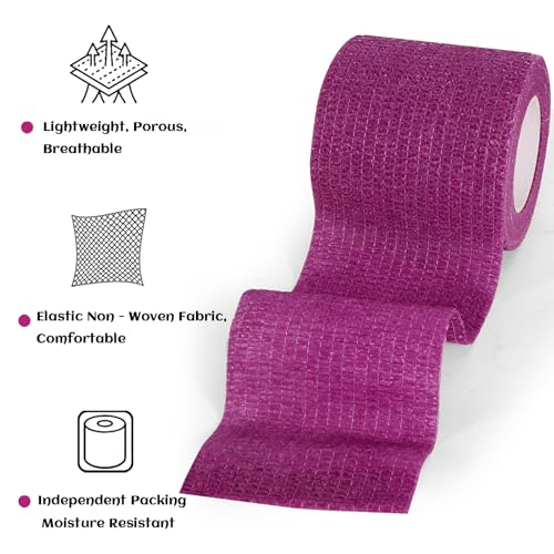 24 Rolls Elastic Self Adhesive Bandage Wrap 2 Inch, Breathable Non Woven Cohesive Bandage, Vet Wrap for Dogs, Ankle Sprains Swelling Medical First Aid Tape, Sports Athletic Tape Purple - color: 2 Inch-24 Count Purple
