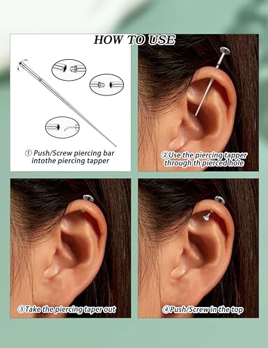 GEMQUEEN Piercing Ball Grabber Tool, 14-20G Taper for Changing Jewelry | Surgical Steel Flat Back Earrings Threader Tool Insertion Pin, Body Piercing Kit for Ear Rook Conch Nose Lip Jewelry Removal - style: Piercing Tapers (14G 16G 18G) + Ball Grabber Too