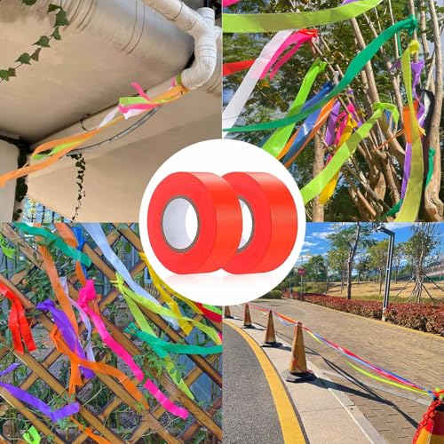 2 Pack Orange Flagging Tape, Non-Adhesive Plastic Ribbon Neon Marking Roll | 1"*400ft, Marking Tape for Tree Marking, Hunting, Boundaries and Hazardous Areas,Trail Marking - color: Orange-2pack