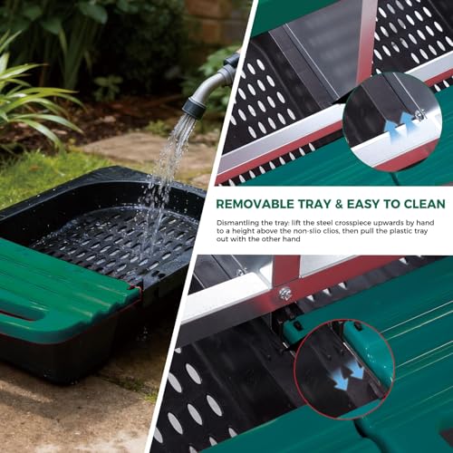 Galvanized Steel Chicken Nesting Box 4 Compartment with Pull Out Tray, Roll Away Nest Boxes for Laying Hens Egg Collection, Wall Mount Poultry Nest Box for Coop with Handle, Green, with Legs - color: Green, size: 4 Compartments with Support Legs